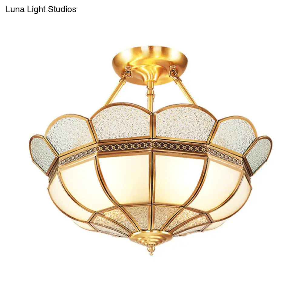 Scalloped Semi-Flush Brass Light Fixture For Bedroom - 4/6 Bulb Ceiling Mount Traditional Design