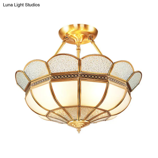 Scalloped Semi-Flush Brass Light Fixture For Bedroom - 4/6 Bulb Ceiling Mount Traditional Design