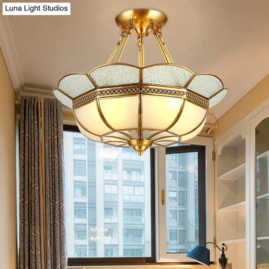 Scalloped Semi-Flush Brass Light Fixture For Bedroom - 4/6 Bulb Ceiling Mount Traditional Design