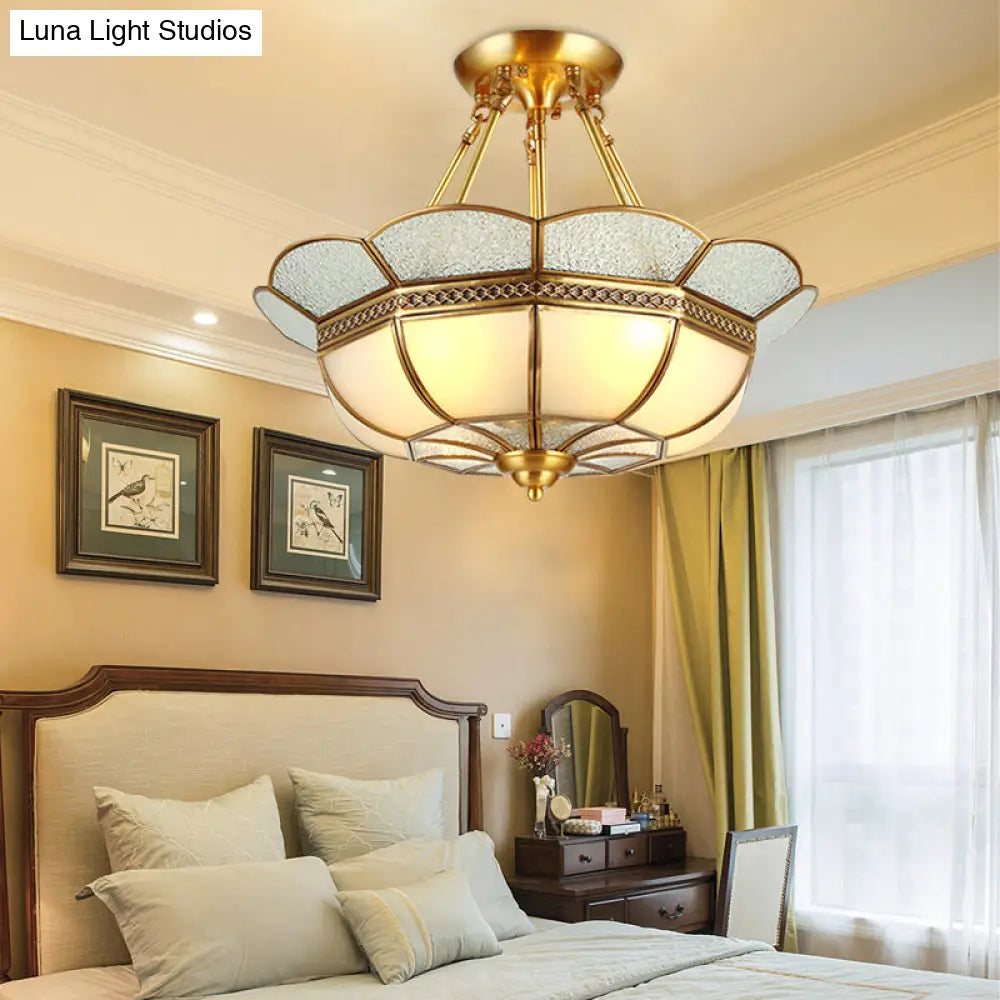 Scalloped Semi-Flush Brass Light Fixture For Bedroom - 4/6 Bulb Ceiling Mount Traditional Design