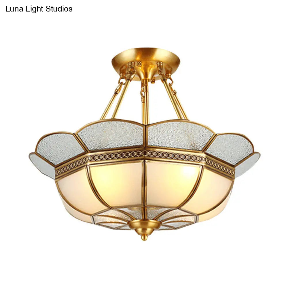 Scalloped Semi-Flush Brass Light Fixture For Bedroom - 4/6 Bulb Ceiling Mount Traditional Design