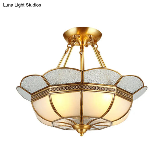 Scalloped Semi-Flush Brass Light Fixture For Bedroom - 4/6 Bulb Ceiling Mount Traditional Design