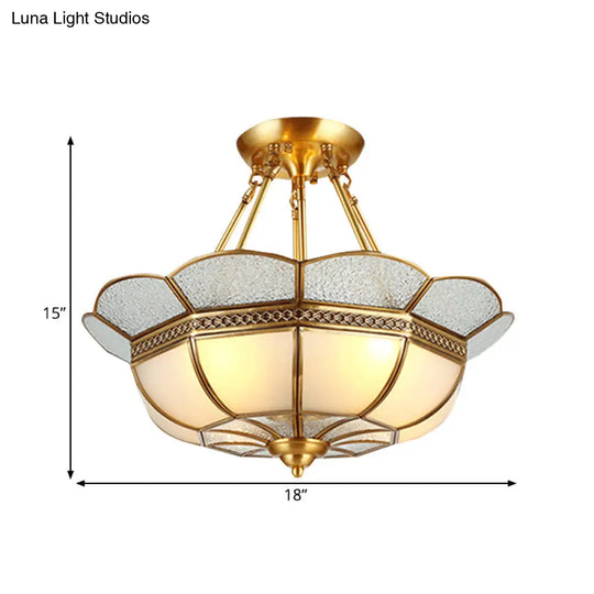 Scalloped Semi - Flush Brass Light Fixture For Bedroom - 4/6 Bulb Ceiling Mount Traditional Design