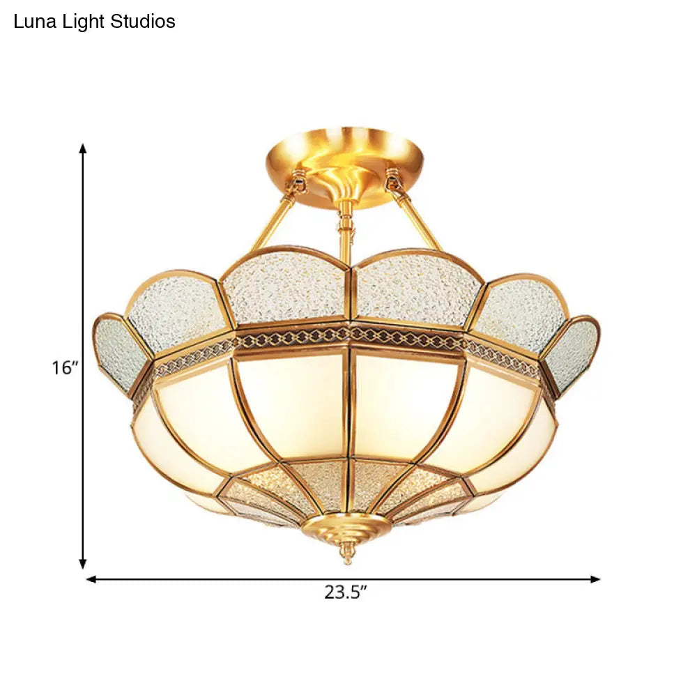 Scalloped Semi-Flush Brass Light Fixture For Bedroom - 4/6 Bulb Ceiling Mount Traditional Design