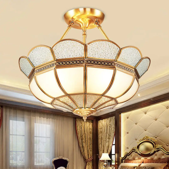 Scalloped Semi - Flush Brass Light Fixture For Bedroom - 4/6 Bulb Ceiling Mount Traditional Design