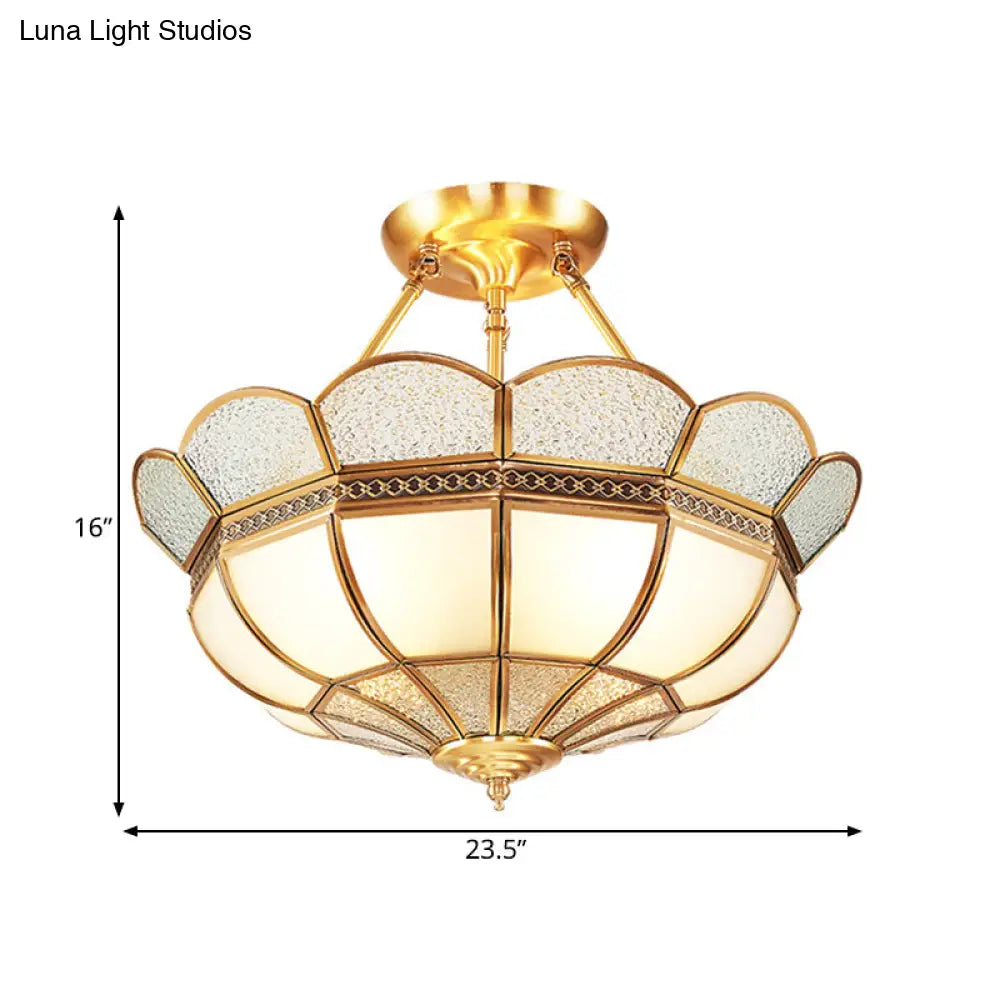 Scalloped Semi - Flush Brass Light Fixture For Bedroom - 4/6 Bulb Ceiling Mount Traditional Design