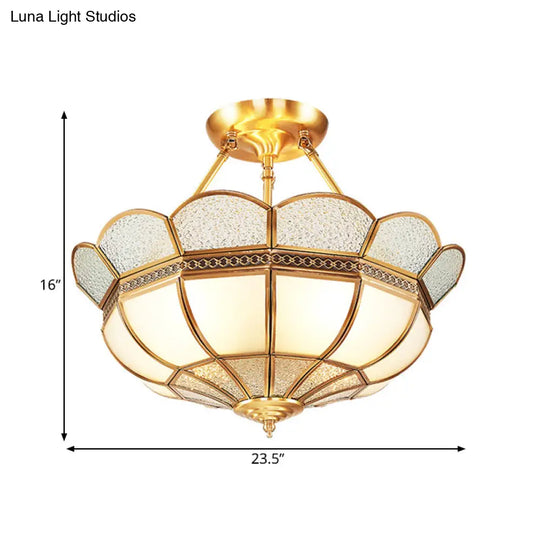 Scalloped Semi - Flush Brass Light Fixture For Bedroom - 4/6 Bulb Ceiling Mount Traditional Design