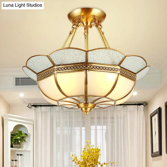 Scalloped Semi - Flush Brass Light Fixture For Bedroom - 4/6 Bulb Ceiling Mount Traditional Design