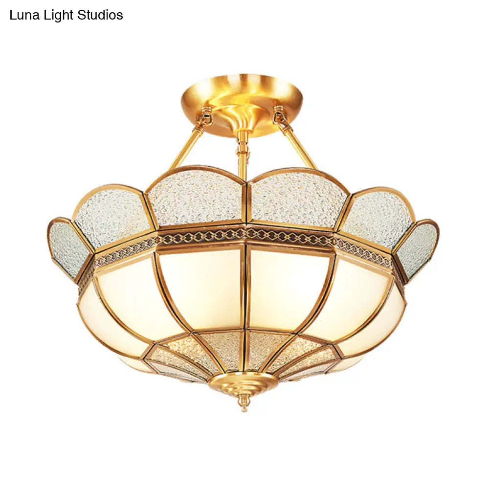 Scalloped Semi - Flush Brass Light Fixture For Bedroom - 4/6 Bulb Ceiling Mount Traditional Design