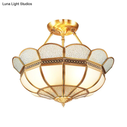 Scalloped Semi - Flush Brass Light Fixture For Bedroom - 4/6 Bulb Ceiling Mount Traditional Design