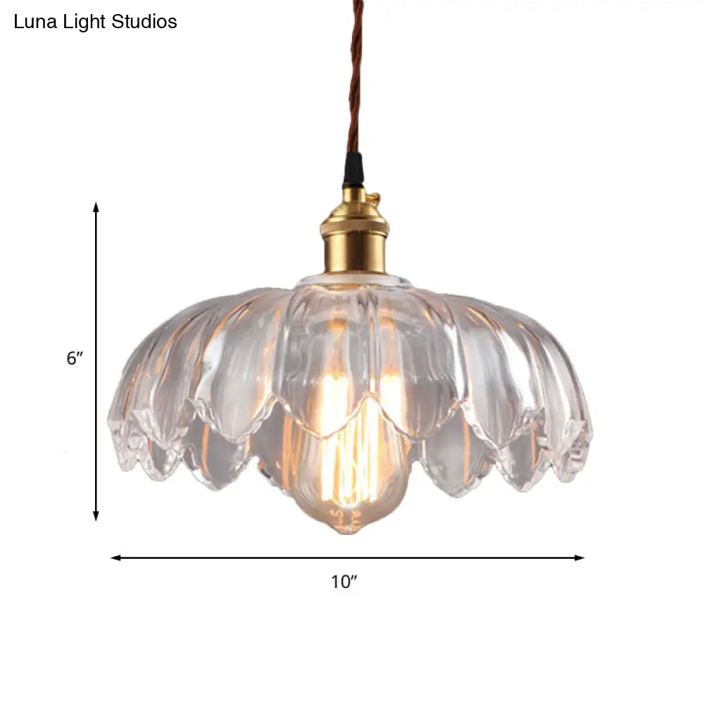 Scalloped Shade Clear Glass Pendant Lighting - Single Bulb Industrial Ceiling Light For Living Room