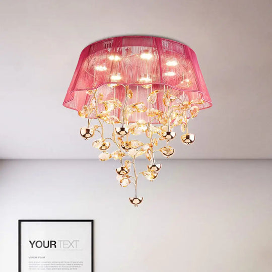 Scalloped Silver/Pink Ceiling Flush Modernist Bedroom Led Lamp With Crystal Tree Design Pink