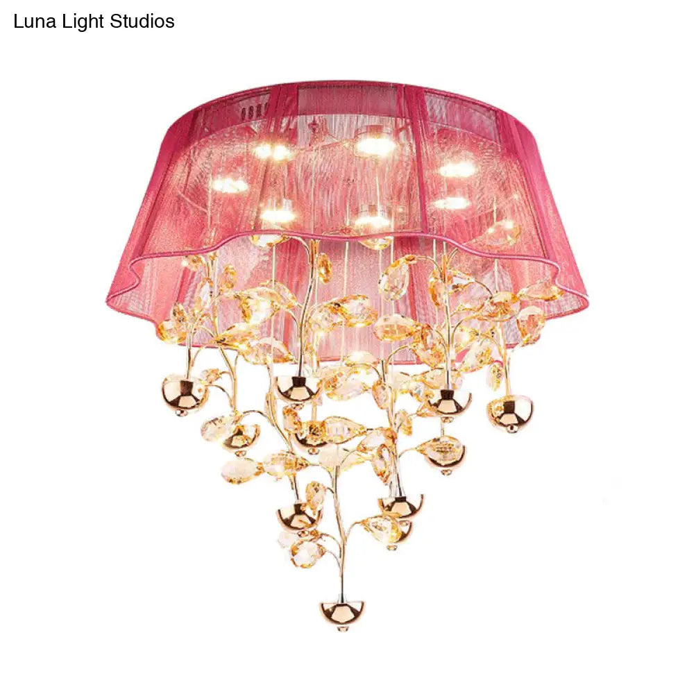 Scalloped Silver/Pink Ceiling Flush Modernist Bedroom Led Lamp With Crystal Tree Design