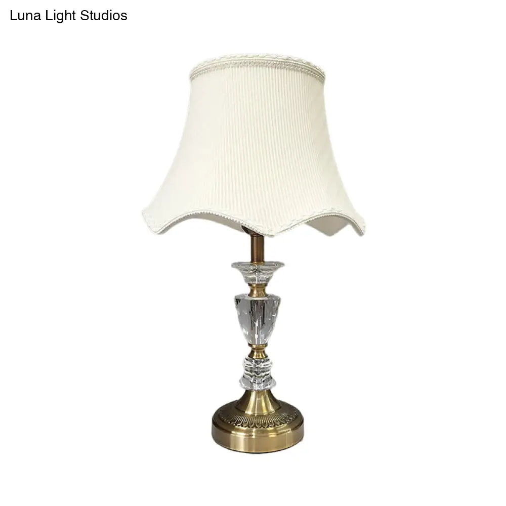 Scalloped Table Lamp With Faceted Crystal Modern 1 Head Nightstand Light In Gold