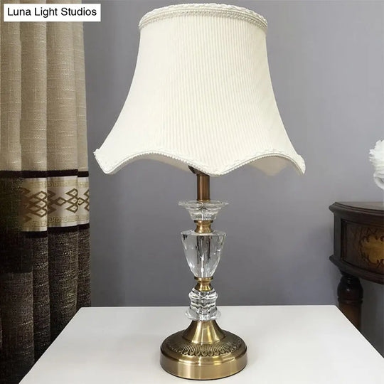 Scalloped Table Lamp With Faceted Crystal Modern 1 Head Nightstand Light In Gold