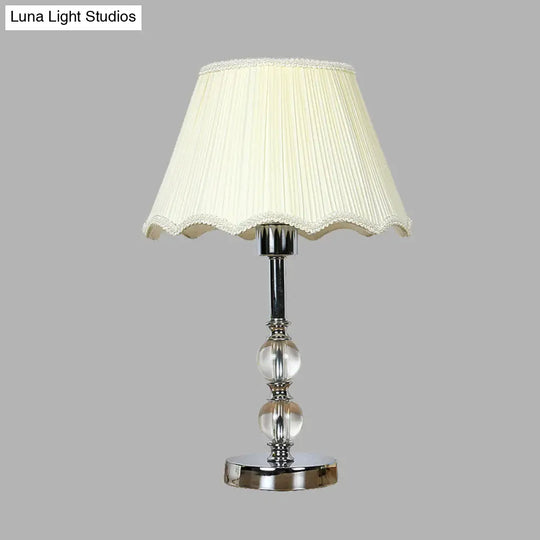 Scalloped White Night Lamp With Crystal Ball Accent - Traditional Bedroom Table Light