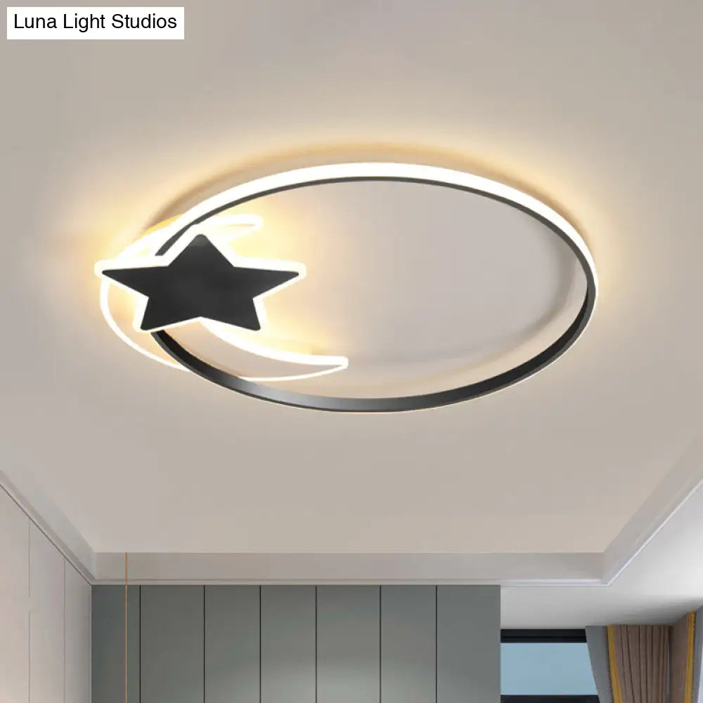 Scandinavian Black Flush Ceiling Light With Led Star And Moon Acrylic Features