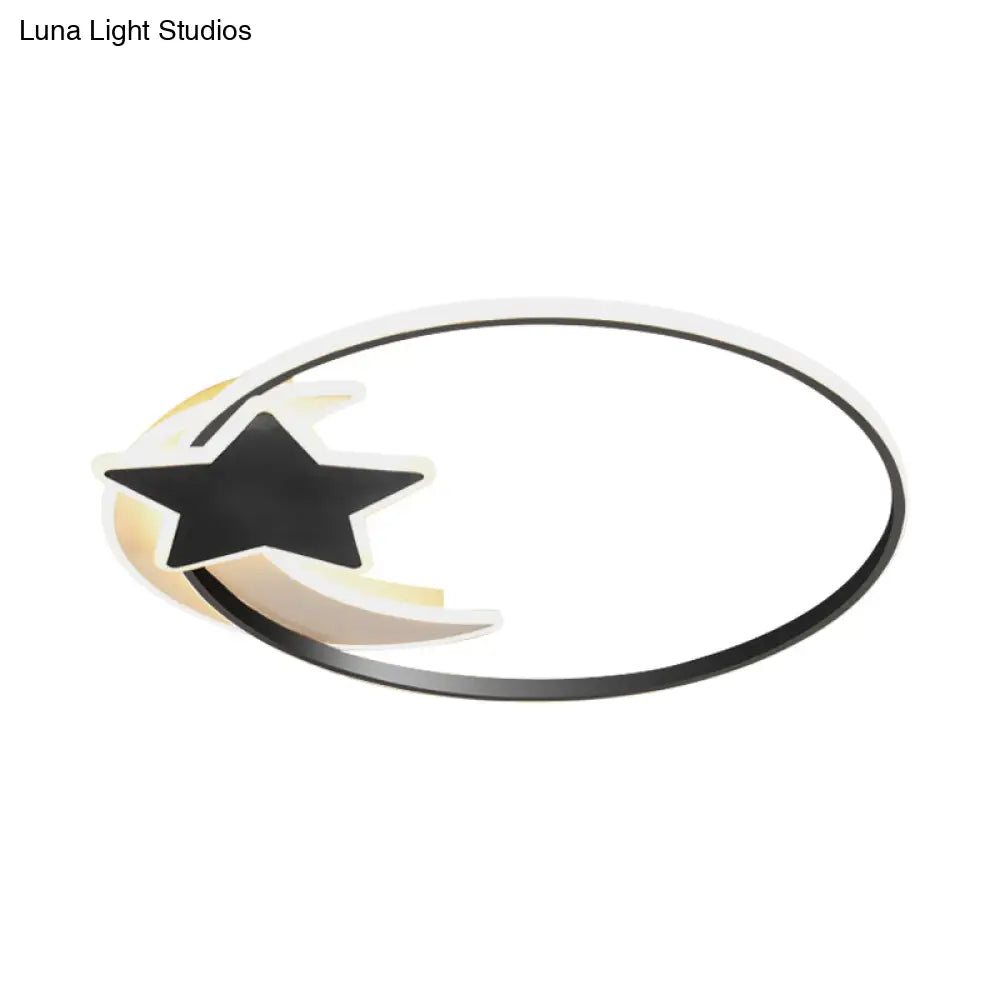 Scandinavian Black Flush Ceiling Light With Led Star And Moon Acrylic Features