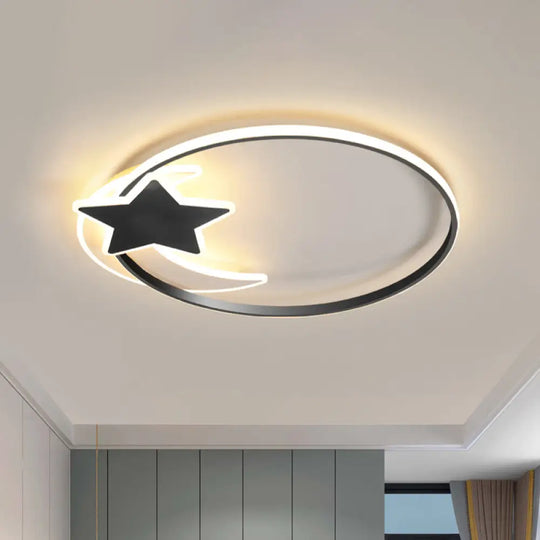 Scandinavian Black Flush Ceiling Light With Led Star And Moon Acrylic Features