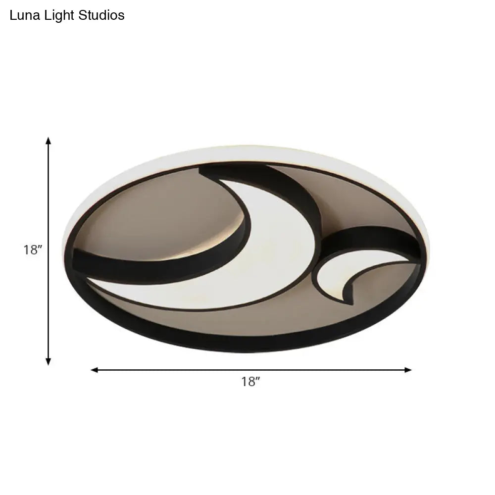 Scandinavian Led Acrylic Moon Flush Mount Ceiling Light: Black Finish Ideal For Living Room