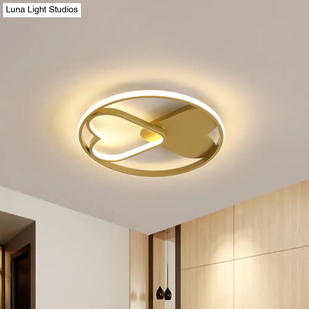 Scandinavian Led Gold Ceiling Lighting - Loving Heart Acrylic Flush Mount Warm/White Light