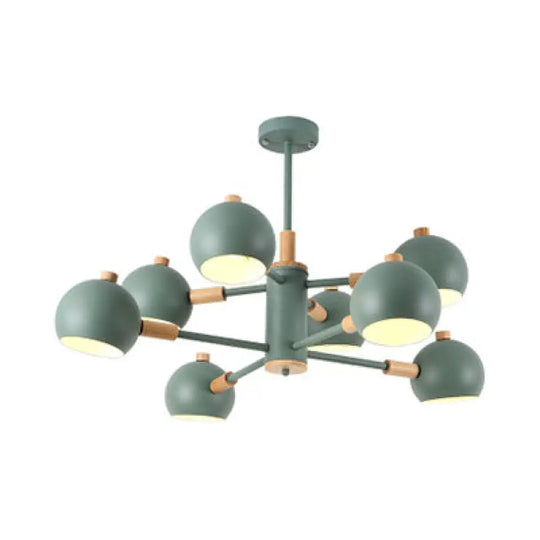 Scandinavian Metal Dome Hanging Chandelier - 2-Tier 8 Lights Ideal For Living Room And Shop Green