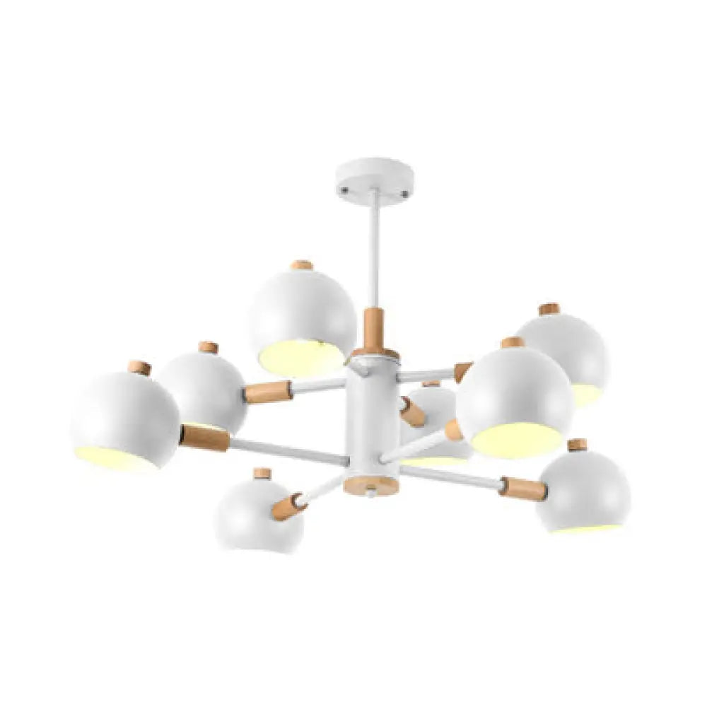 Scandinavian Metal Dome Hanging Chandelier - 2-Tier 8 Lights Ideal For Living Room And Shop White