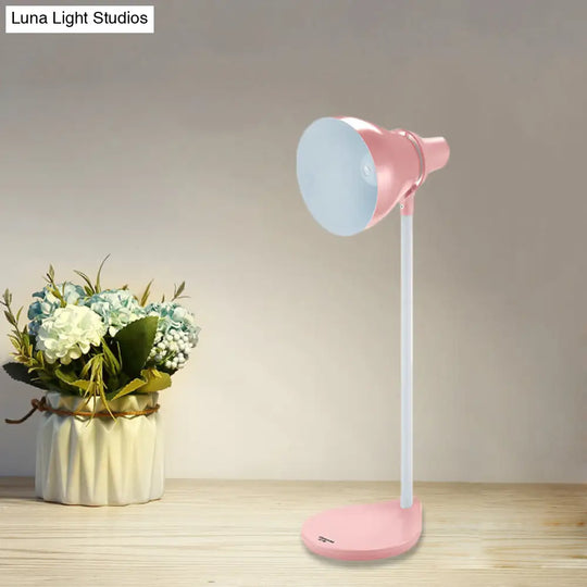 Bendable Reading Lamp: Horn Shade Macaron Iron Pink/Green 1-Head Desk Light With On/Off Switch