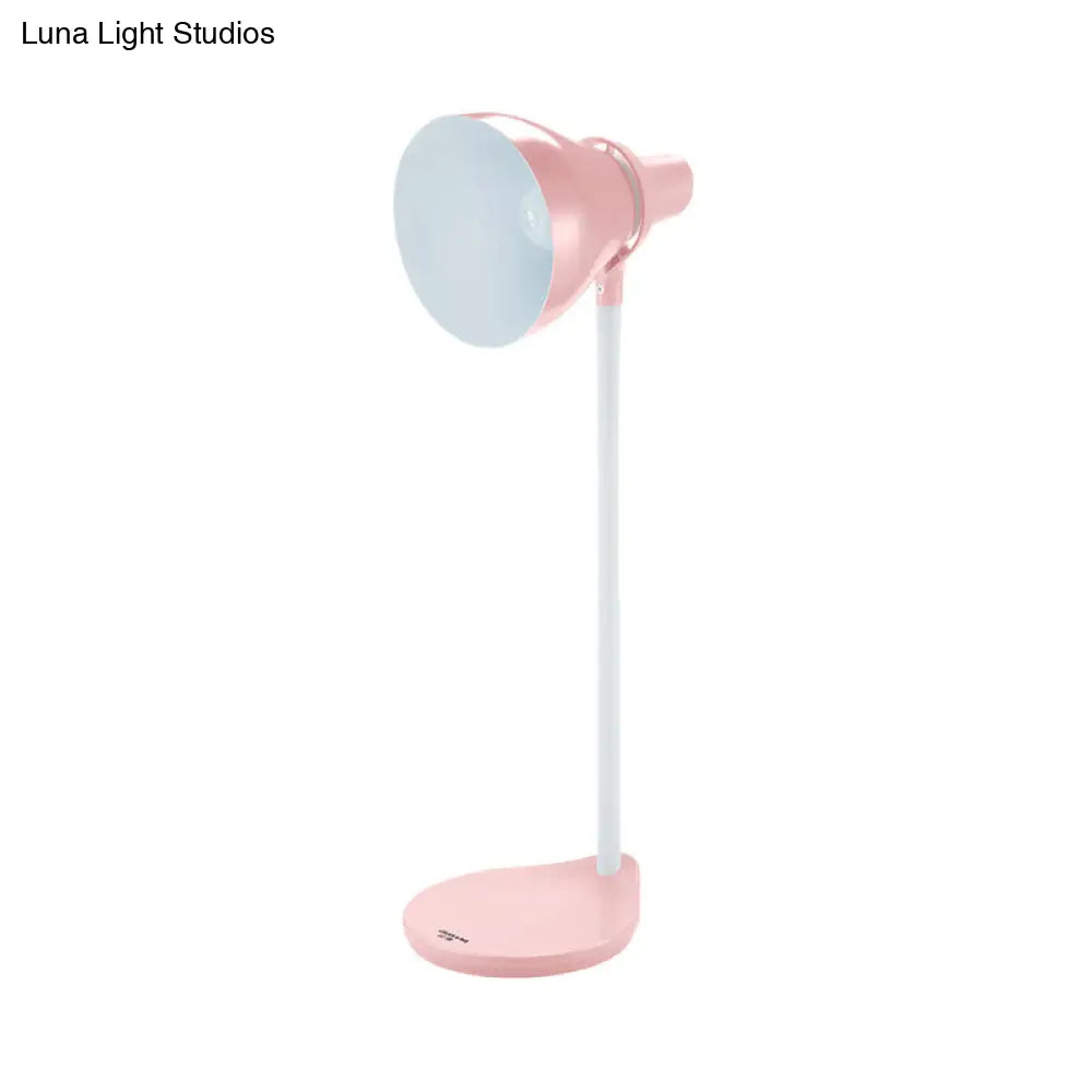 Bendable Reading Lamp: Horn Shade Macaron Iron Pink/Green 1-Head Desk Light With On/Off Switch