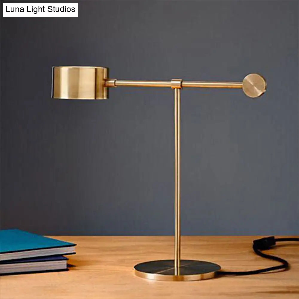 Modern Brass Table Lamp With Lever Design - Drum Shaped Bedroom Night Light