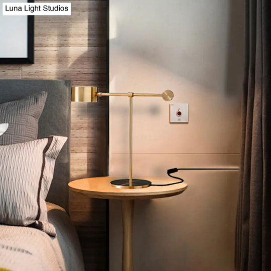 Modern Brass Table Lamp With Lever Design - Drum Shaped Bedroom Night Light