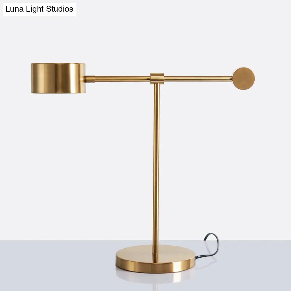 Modern Brass Table Lamp With Lever Design - Drum Shaped Bedroom Night Light