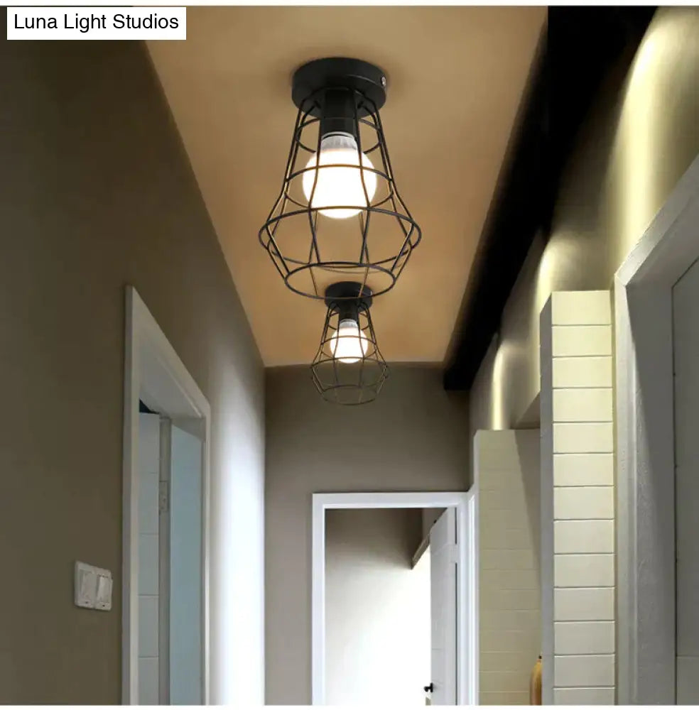 Scarlett Vintage Industrial Iron Cage Led Ceiling Lights Ceiling