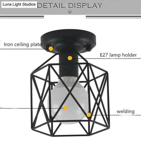 Scarlett Vintage Industrial Iron Cage Led Ceiling Lights Ceiling