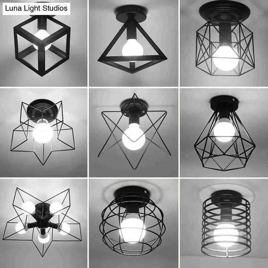 Scarlett- Vintage Industrial Iron Cage Led Ceiling Lights