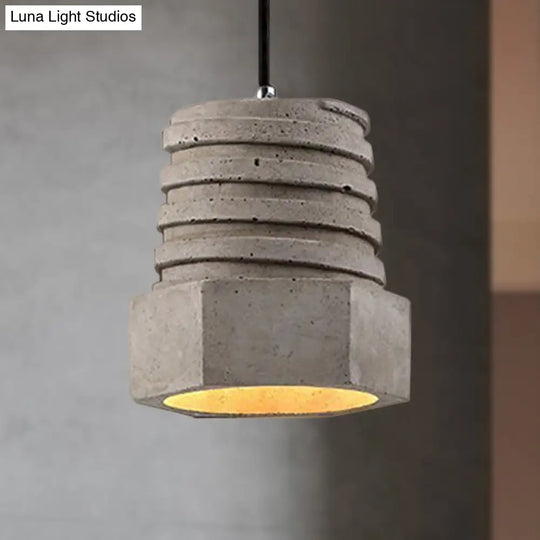 Screw Shape Pendant Light Fixture - Industrial Gray Cement Hanging Lamp For Restaurants Grey