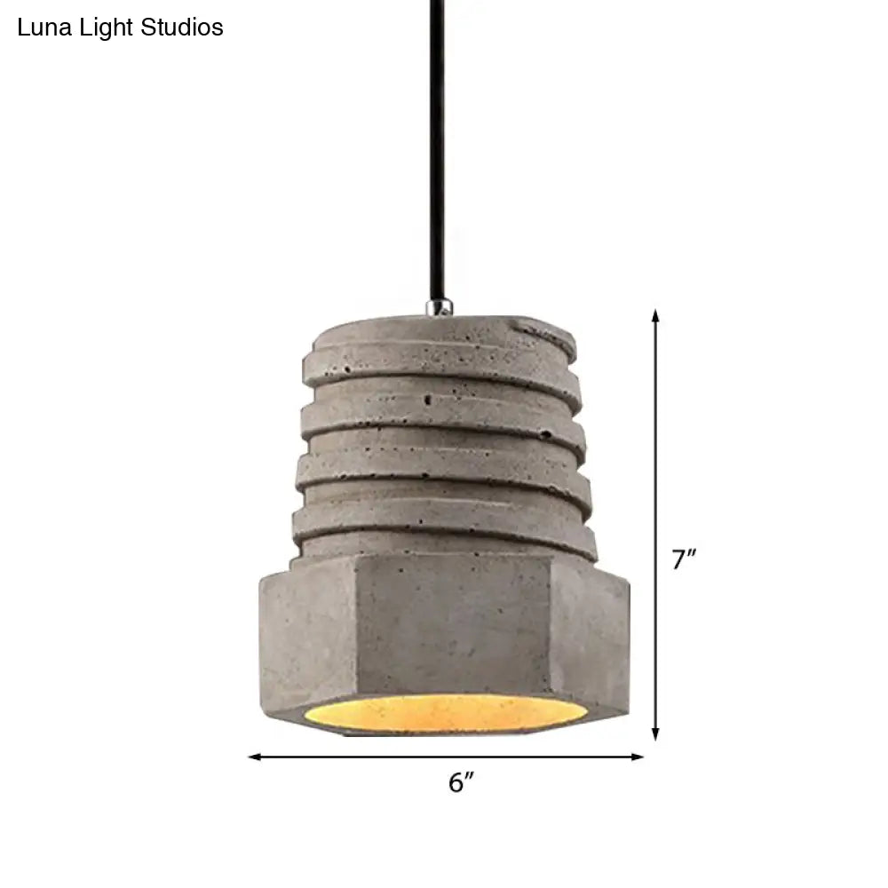 Screw Shape Pendant Light Fixture - Industrial Gray Cement Hanging Lamp For Restaurants 1