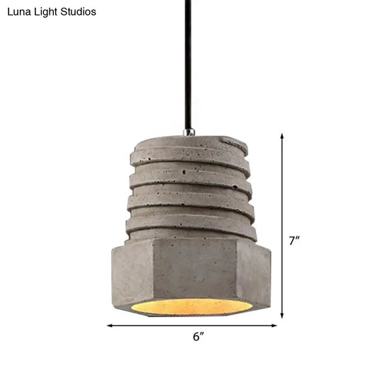 Screw Shape Pendant Light Fixture - Industrial Gray Cement Hanging Lamp For Restaurants