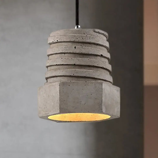 Screw Shape Pendant Light Fixture - Industrial Gray Cement Hanging Lamp For Restaurants 1 Grey