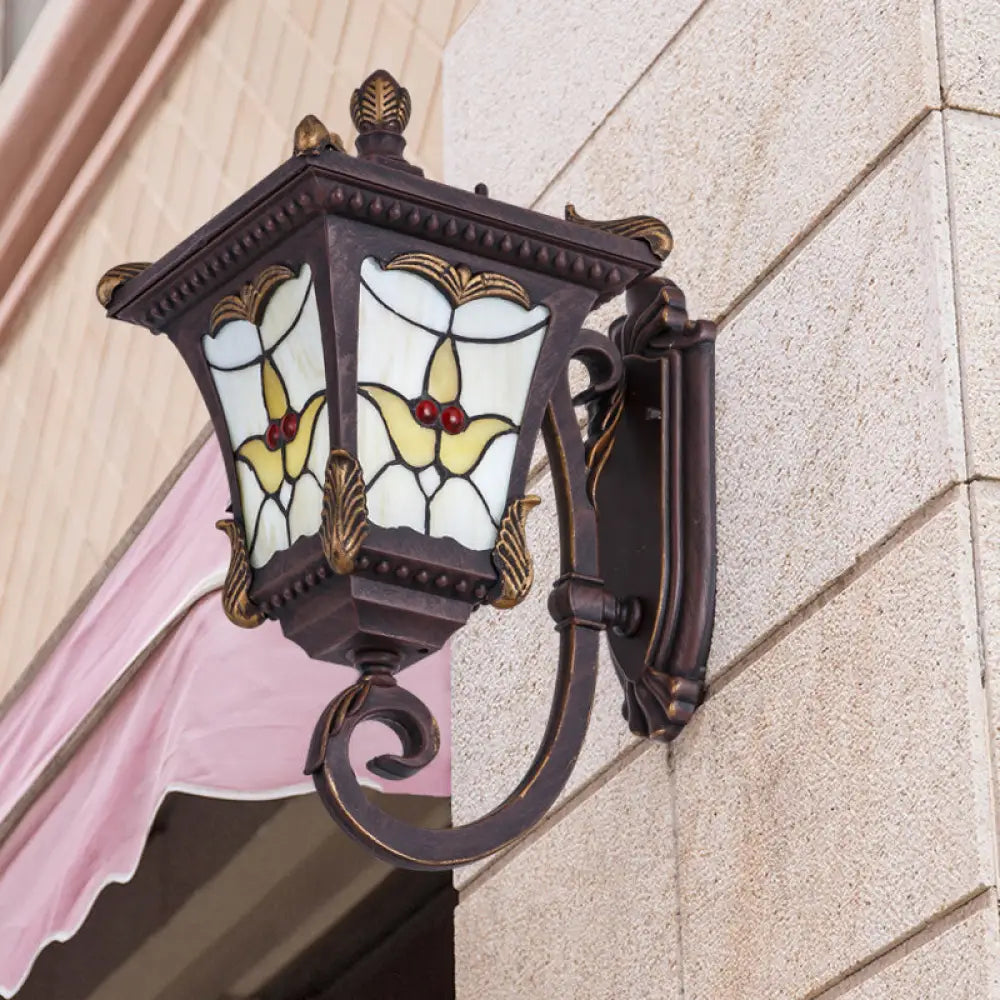 Scrolled Arm Bronze Rust Red Wall Mounted Sconce With Flower Pattern Country Metal Light For