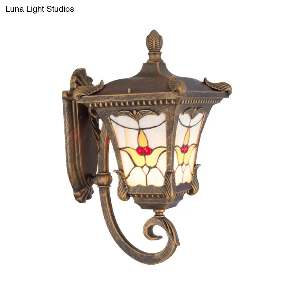 Scrolled Arm Bronze Rust Red Wall Mounted Sconce With Flower Pattern Country Metal Light For