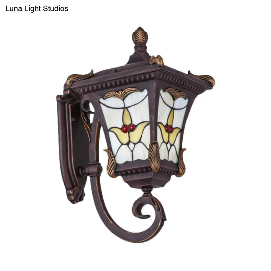 Scrolled Arm Bronze Rust Red Wall Mounted Sconce With Flower Pattern Country Metal Light For