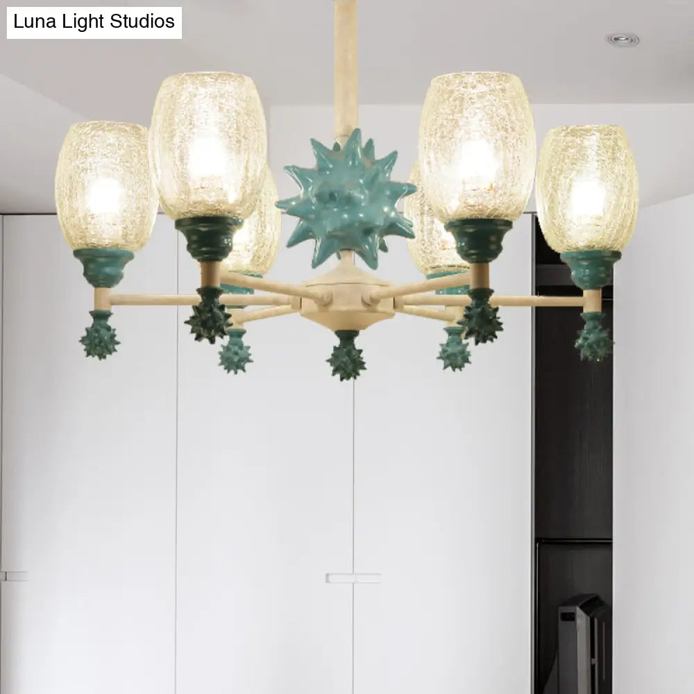 Sea Urchin Glass Hanging Light: Oval Shade Chandelier In Mediterranean Style For Baby Bedroom