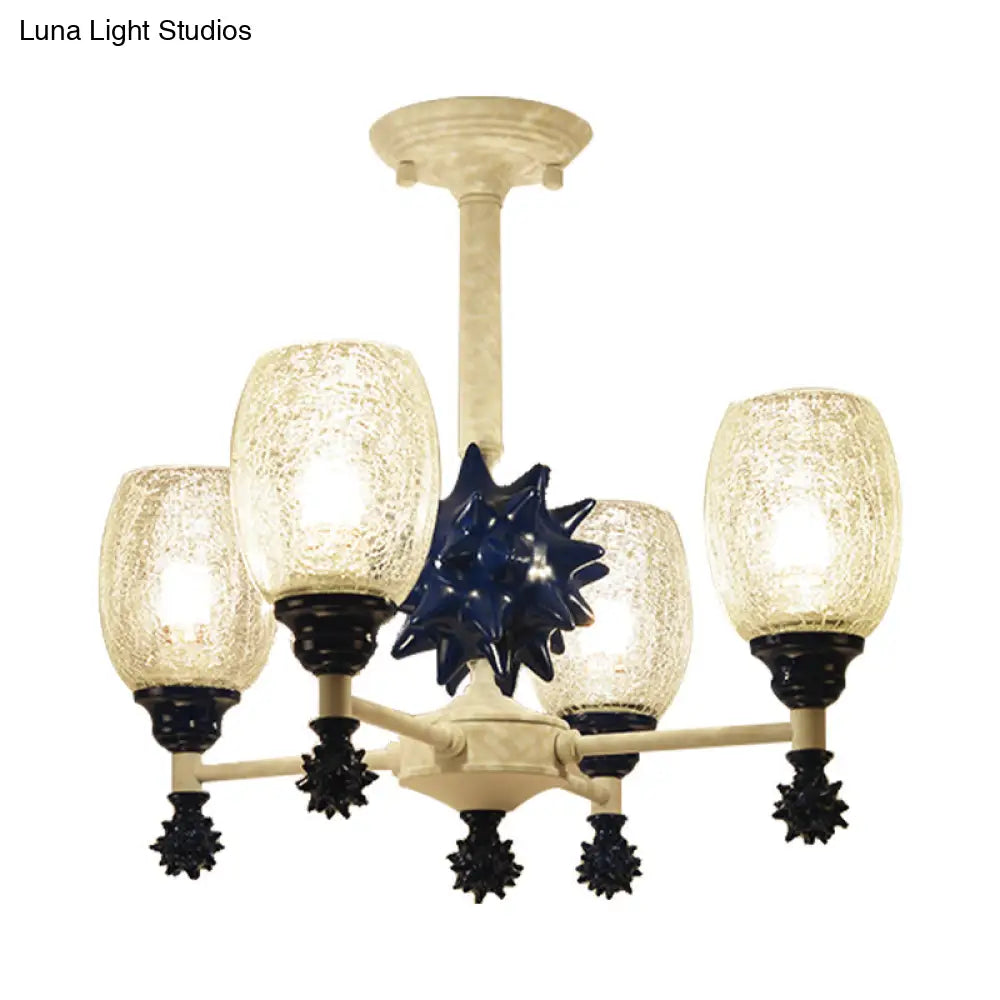 Sea Urchin Glass Hanging Light: Oval Shade Chandelier In Mediterranean Style For Baby Bedroom