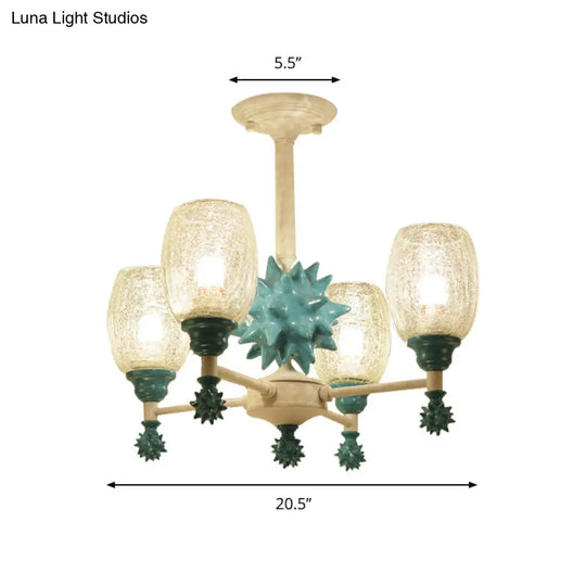 Sea Urchin Glass Hanging Light: Oval Shade Chandelier In Mediterranean Style For Baby Bedroom