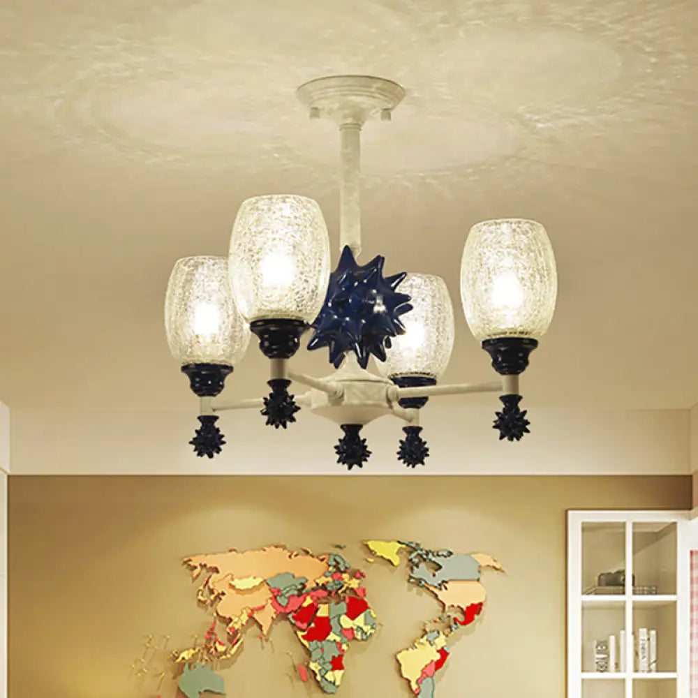 Sea Urchin Glass Hanging Light: Oval Shade Chandelier In Mediterranean Style For Baby Bedroom 4 /