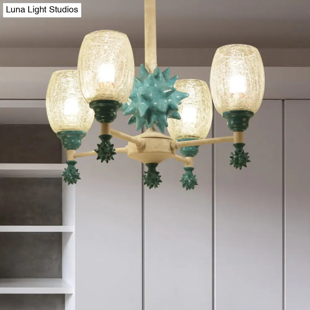 Sea Urchin Glass Hanging Light: Oval Shade Chandelier In Mediterranean Style For Baby Bedroom