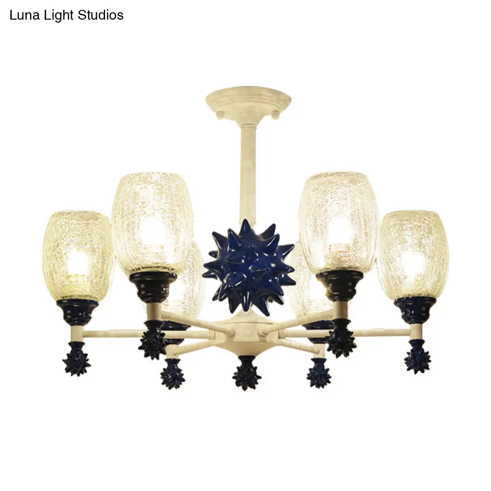 Sea Urchin Glass Hanging Light: Oval Shade Chandelier In Mediterranean Style For Baby Bedroom