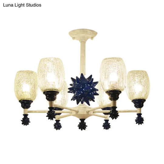 Sea Urchin Glass Hanging Light: Oval Shade Chandelier In Mediterranean Style For Baby Bedroom