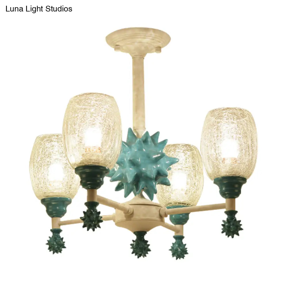 Sea Urchin Glass Hanging Light: Oval Shade Chandelier In Mediterranean Style For Baby Bedroom